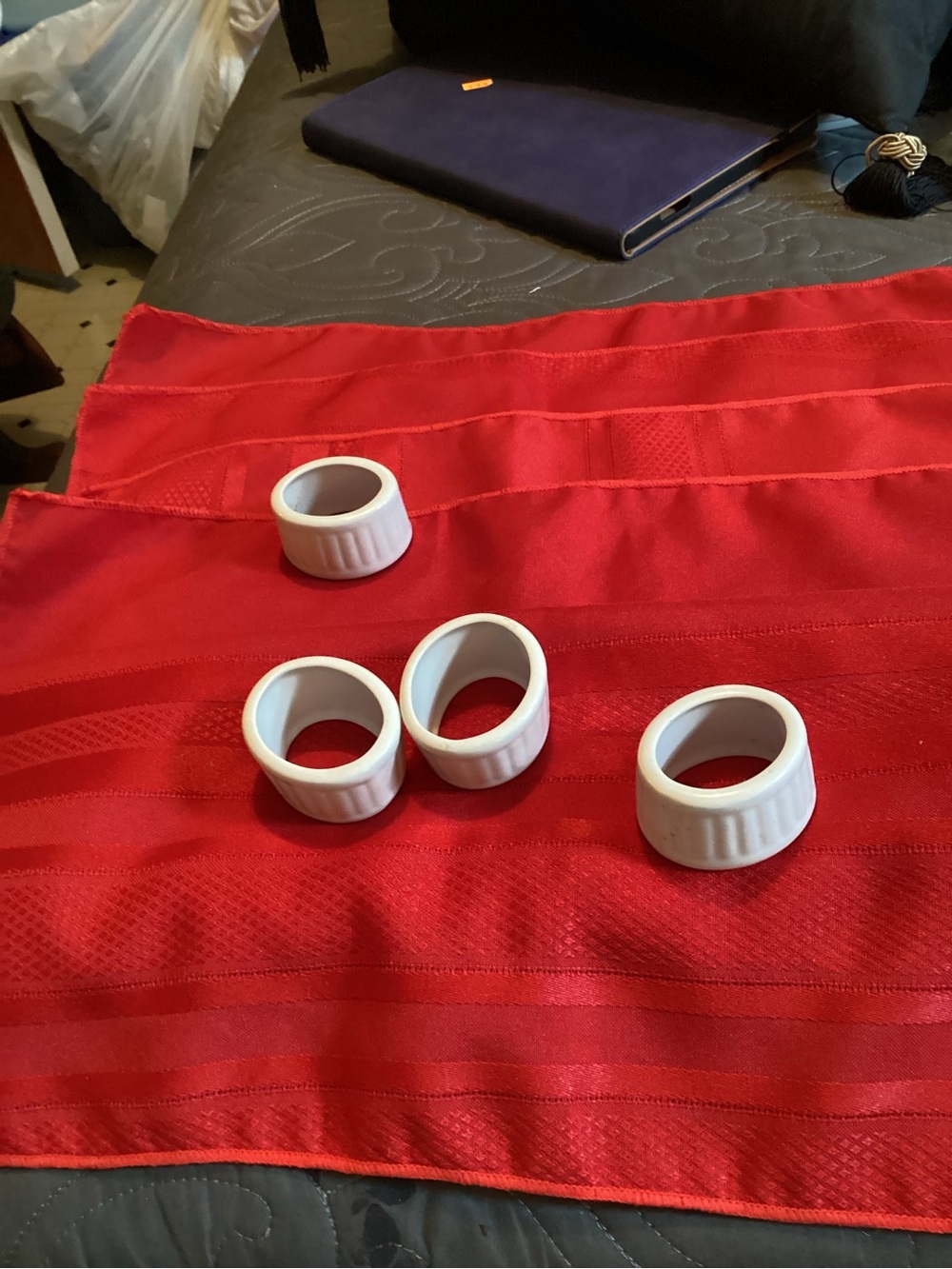 Classic White Ceramic Napkin Rings - Set of 4 four red polyester Christmas nap